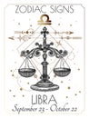 Vector illustration of zodiac signs. Libra in white and gold colors Royalty Free Stock Photo